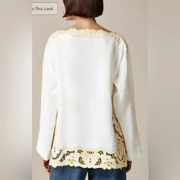 J.Crew Cutwork tunic top in linen in white - Picture 4 of 8